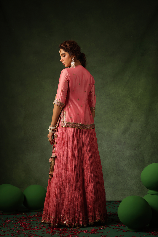 Pakeezah Zardosi Ambi Kurta Lehenga Gulabi