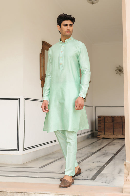 Gulzar Mint Green Placket Embroidered Kurta Set