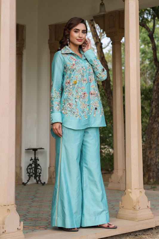 Gulzar Blue Jaal Co-ord Set