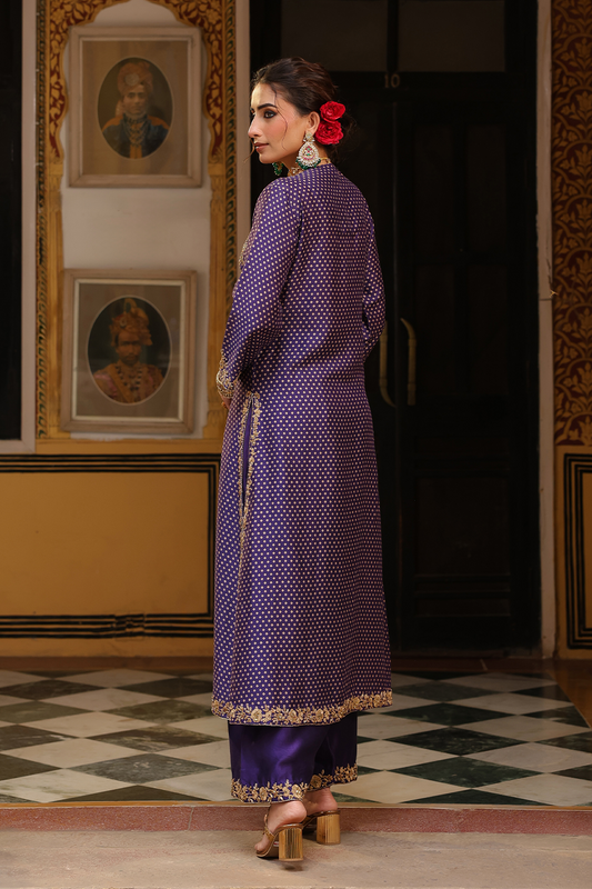 Ahista Purple Printed Pakhi Yoke Heavy Straight Kurta Set