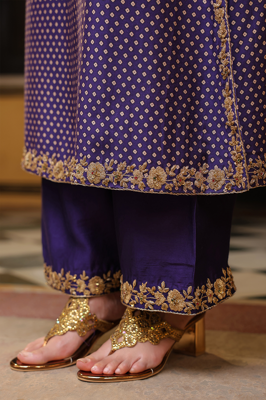 Ahista Purple Printed Pakhi Yoke Heavy Straight Kurta Set