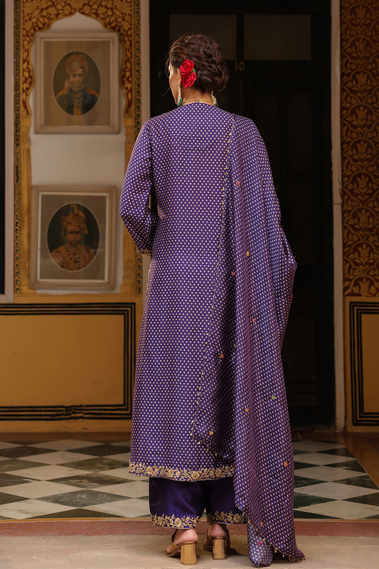 Ahista Purple Printed Pakhi Yoke Heavy Straight Kurta Set