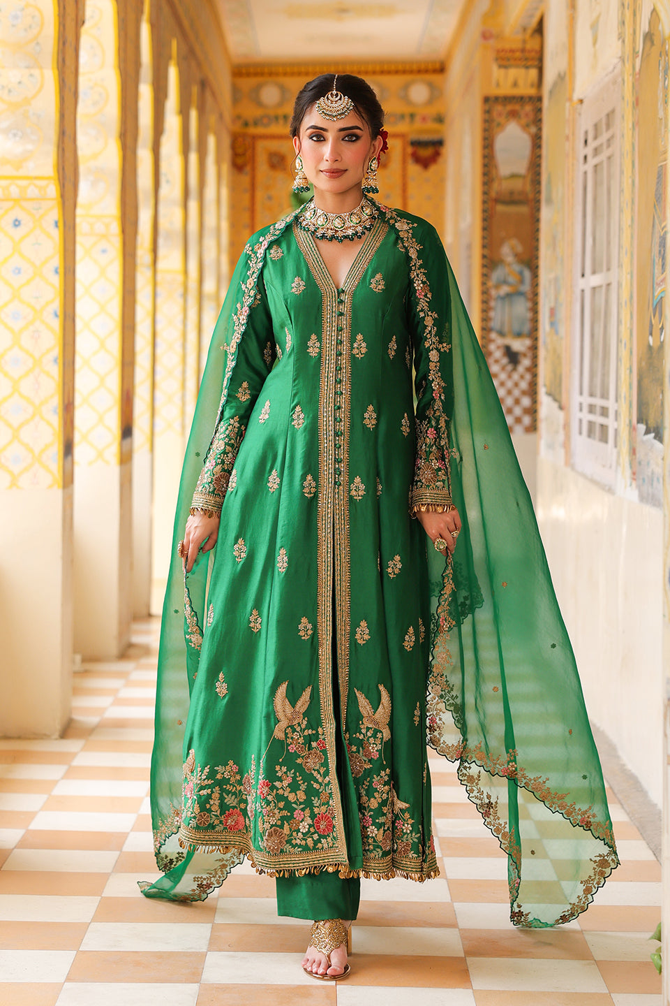 Ahista Green Jacket Anarkali Set