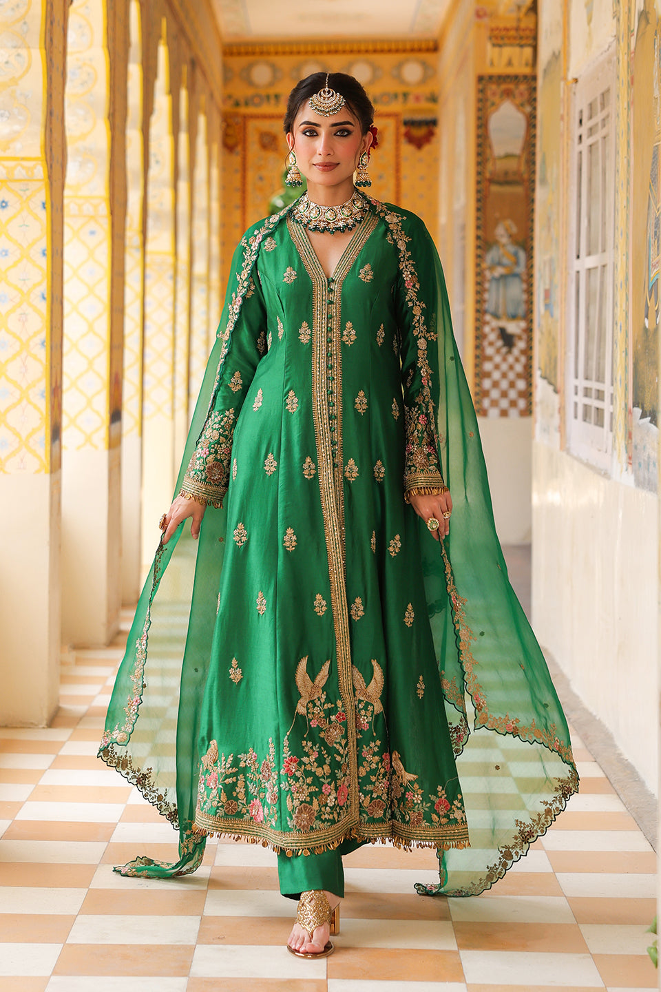 Ahista Green Jacket Anarkali Set