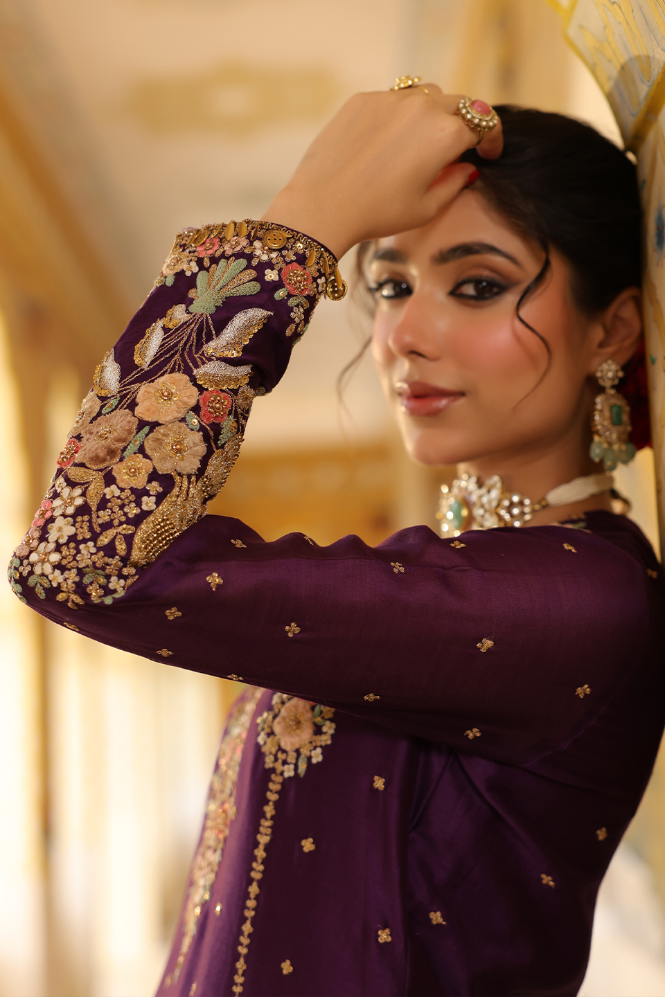 Ahista Purple Mayur Applique Heavy Sharara Set