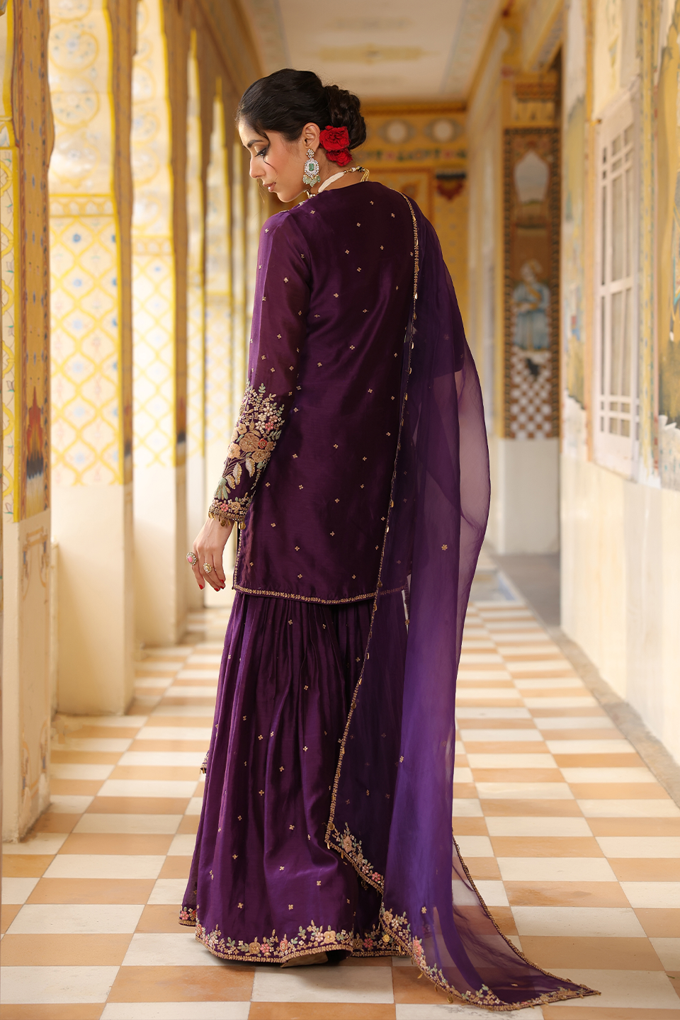 Ahista Purple Mayur Applique Heavy Sharara Set
