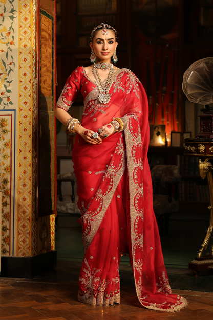 Ahista Red Zardosi Saree Set