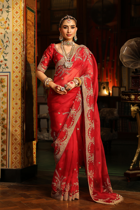 Ahista Red Zardosi Saree Set