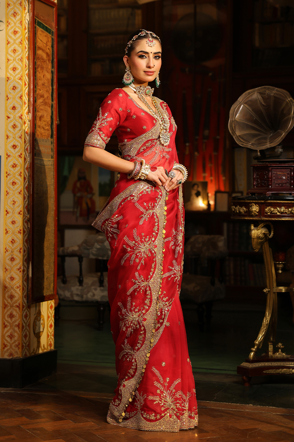 Ahista Red Zardosi Saree Set