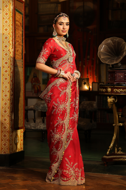 Ahista Red Zardosi Saree Set