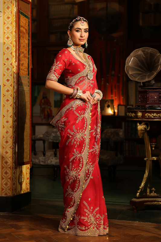 Ahista Red Zardosi Saree Set