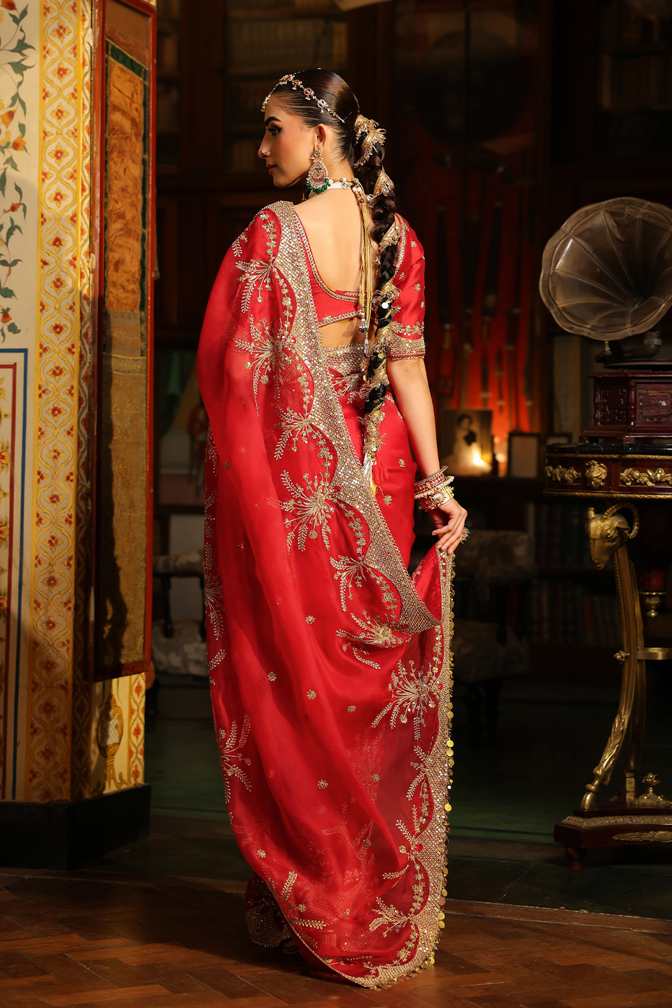 Ahista Red Zardosi Saree Set