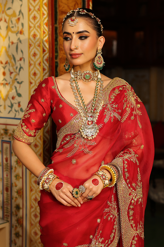 Ahista Red Zardosi Saree Set
