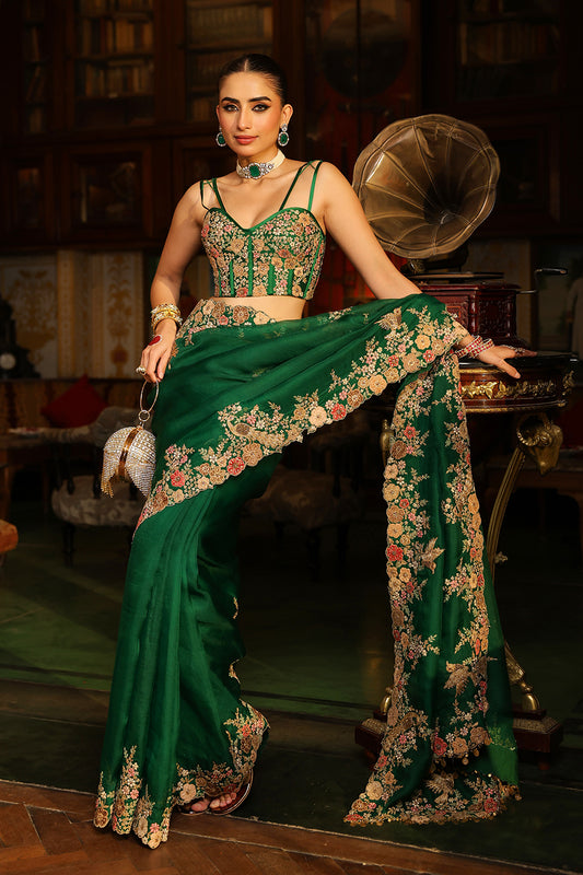 Ahista Green Mayur Applique Cutwork Saree Set