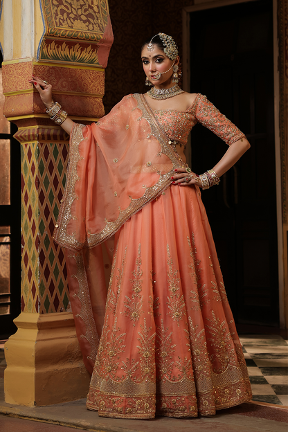 Ahista Peach Zardosi Lehenga Set
