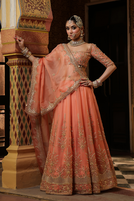 Ahista Peach Zardosi Lehenga Set