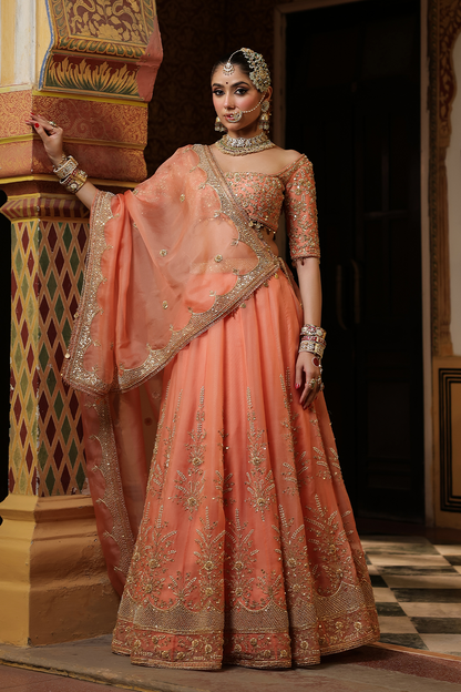 Ahista Peach Zardosi Lehenga Set