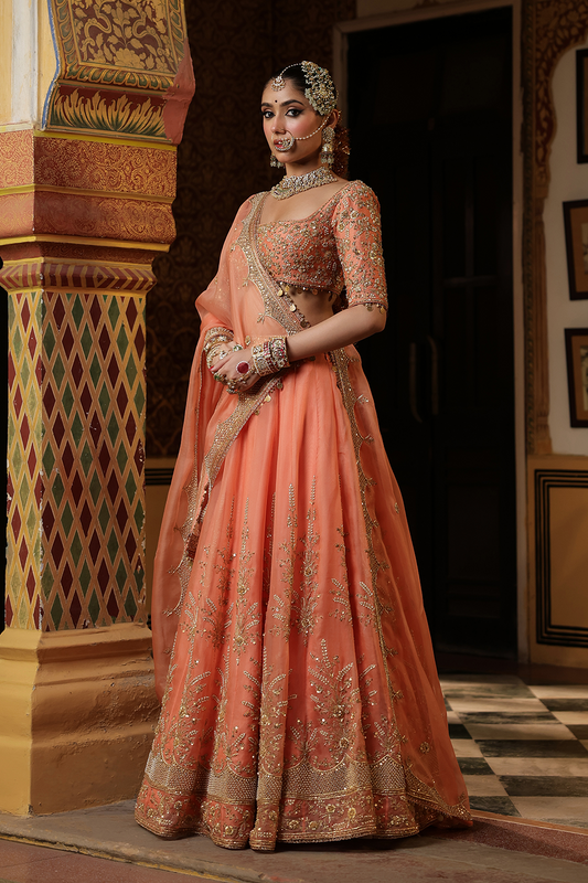 Ahista Peach Zardosi Lehenga Set