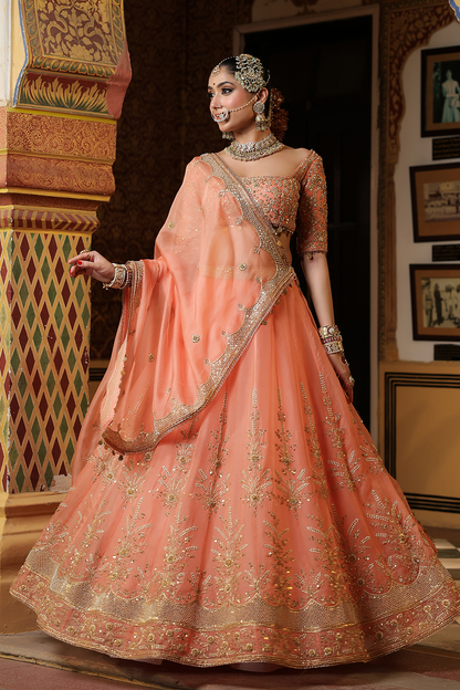 Ahista Peach Zardosi Lehenga Set