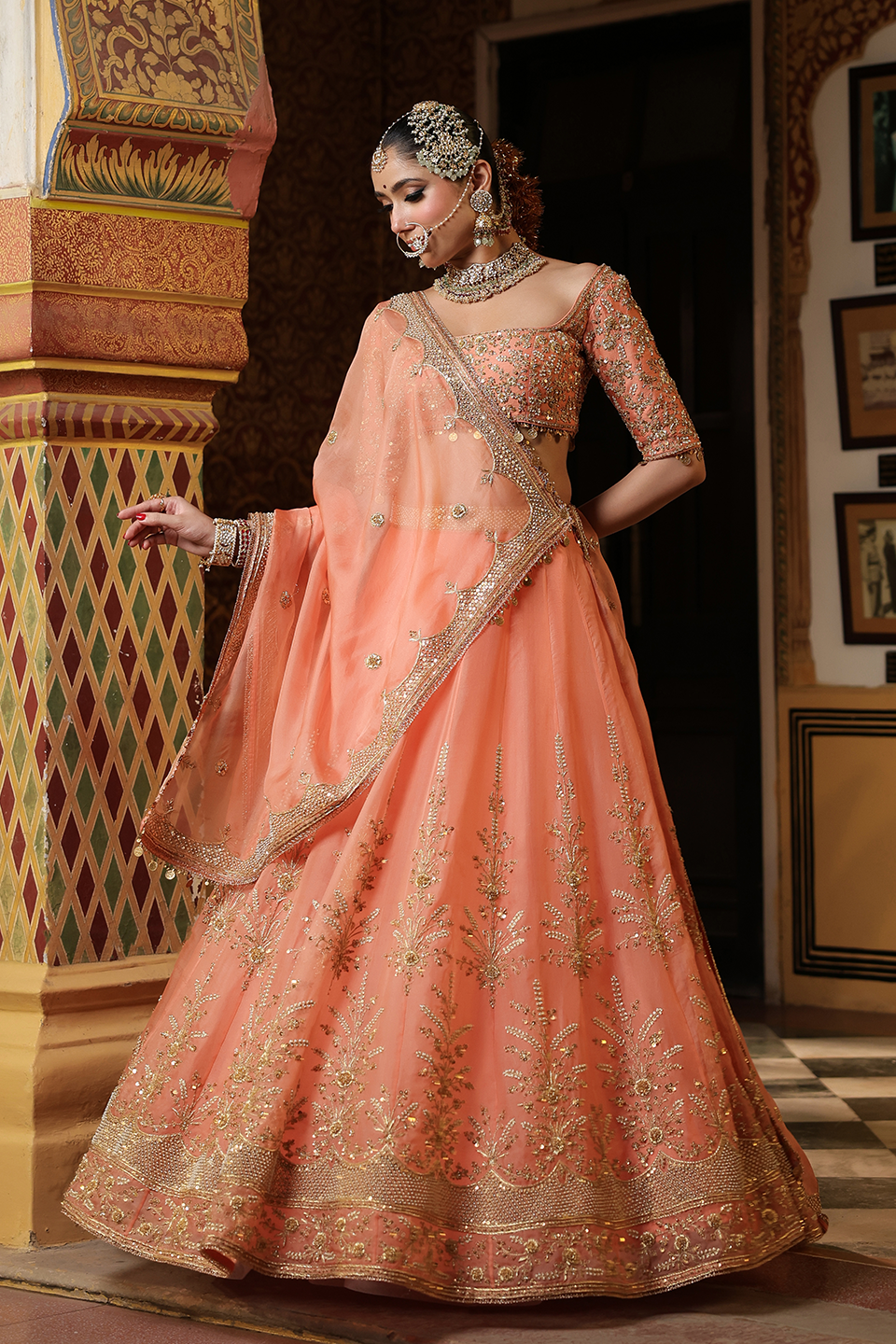 Ahista Peach Zardosi Lehenga Set