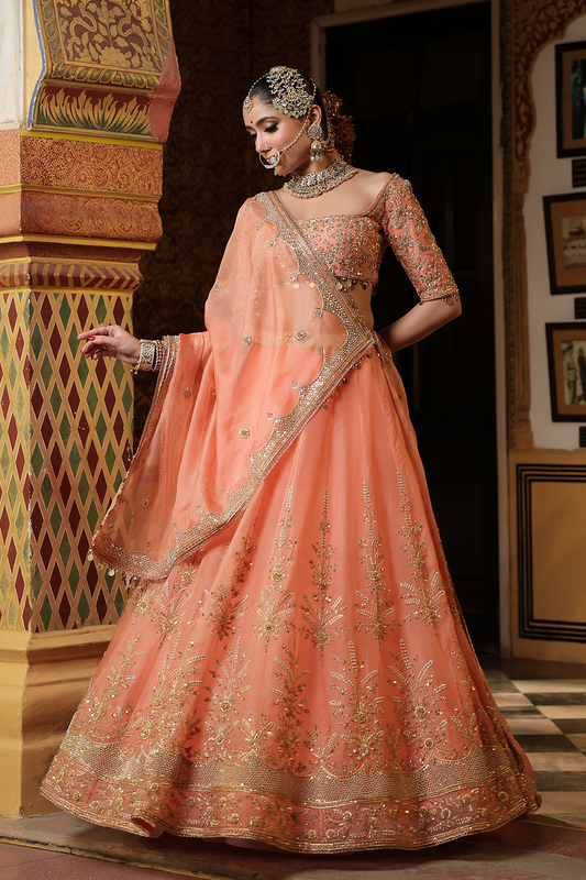 Ahista Peach Zardosi Lehenga Set