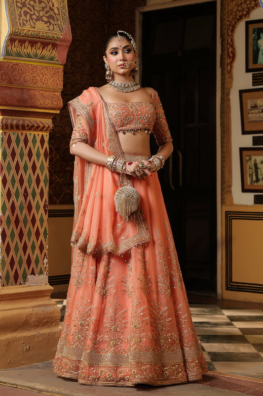 Ahista Peach Zardosi Lehenga Set