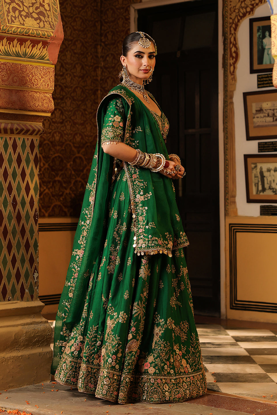 Ahista Green Mayur Applique Lehenga Set