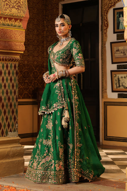 Ahista Green Mayur Applique Lehenga Set