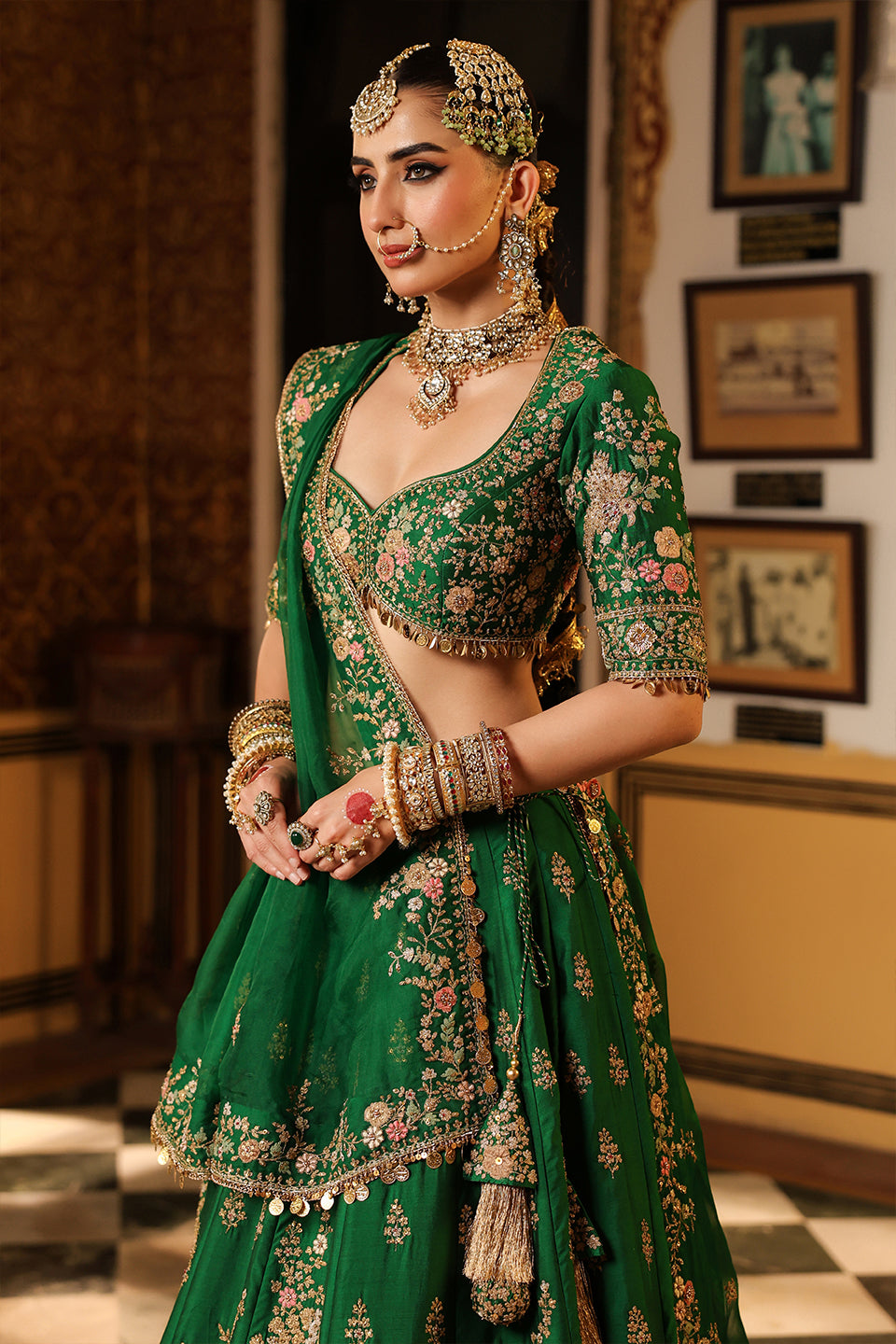 Ahista Green Mayur Applique Lehenga Set
