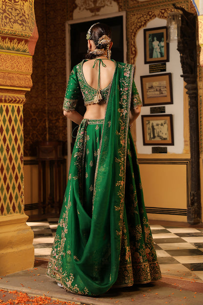 Ahista Green Mayur Applique Lehenga Set