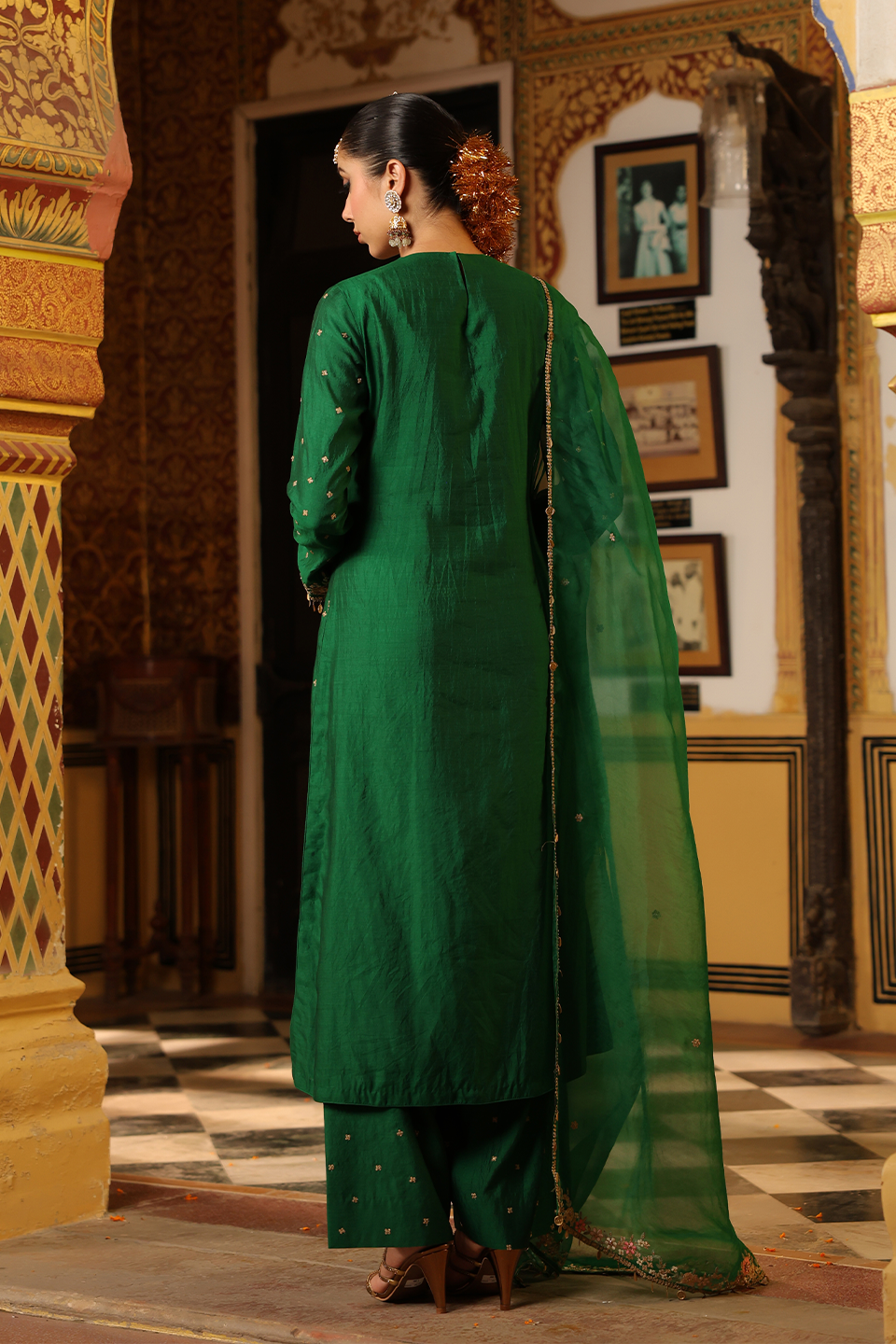 Ahista Green Mayur Applique Long Kurta Set