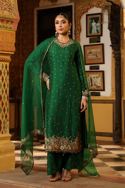 Ahista Green Mayur Applique Long Kurta Set