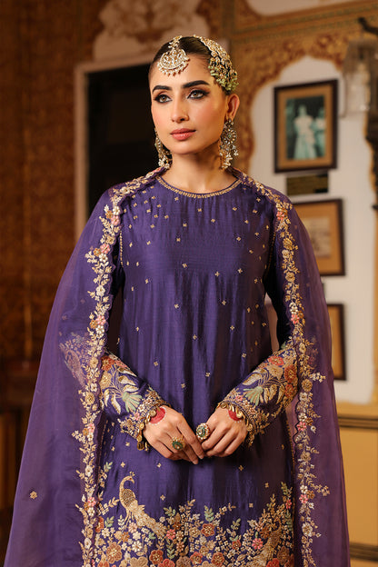 Ahista Purple Mayur Applique Short Kurta With Heavy Dupatta