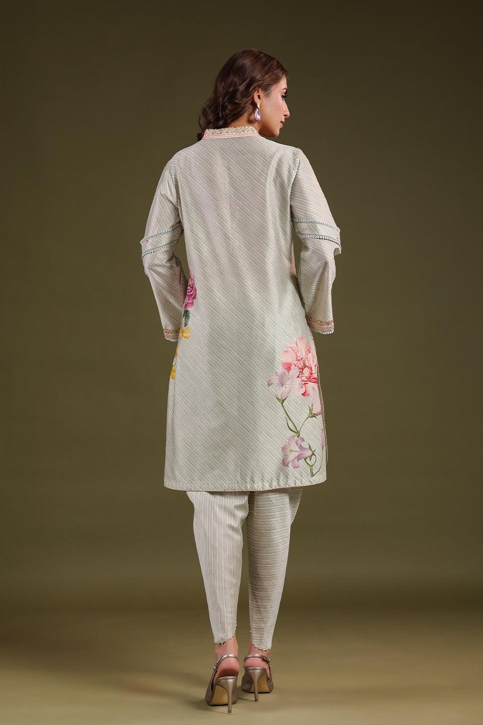 Noor Sage Green Zipper Kurti Set