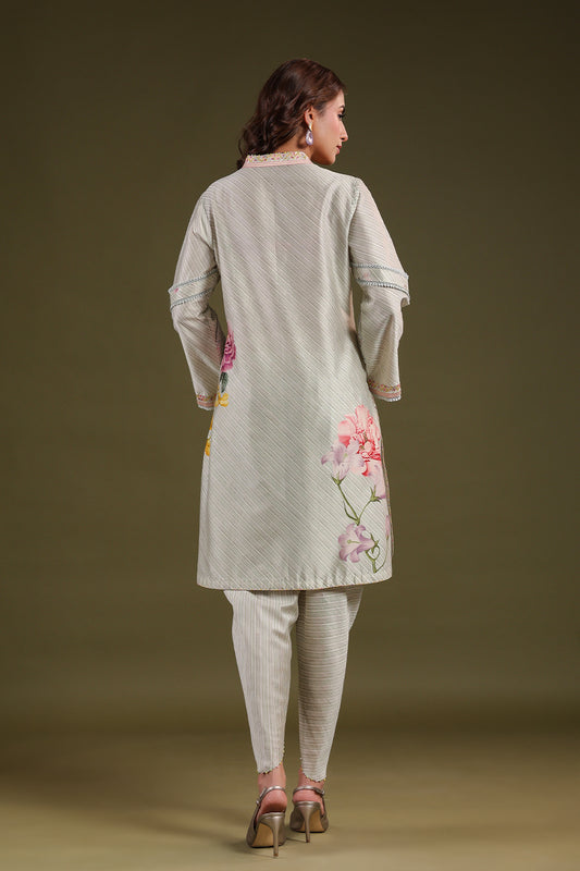 Noor Sage Green Zipper Kurti Set