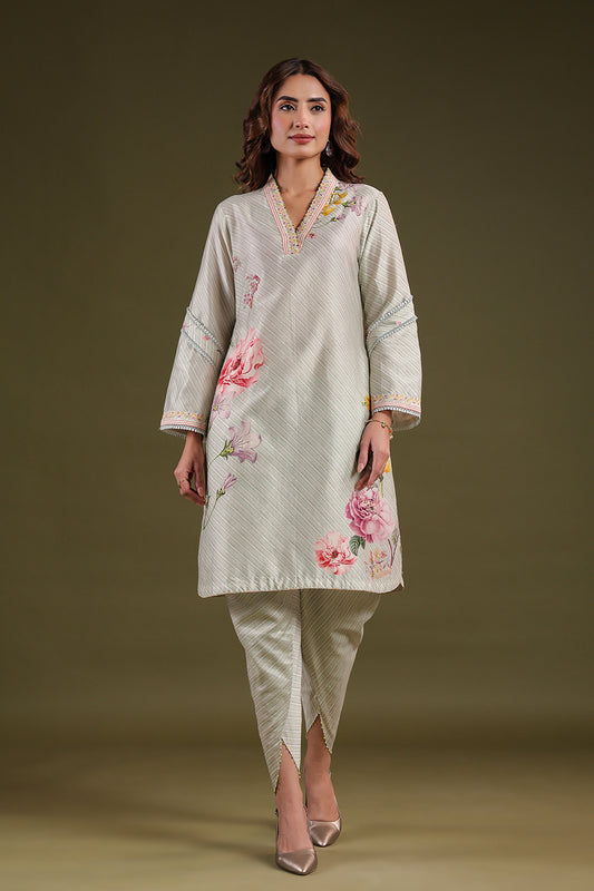 Noor Sage Green Zipper Kurti Set