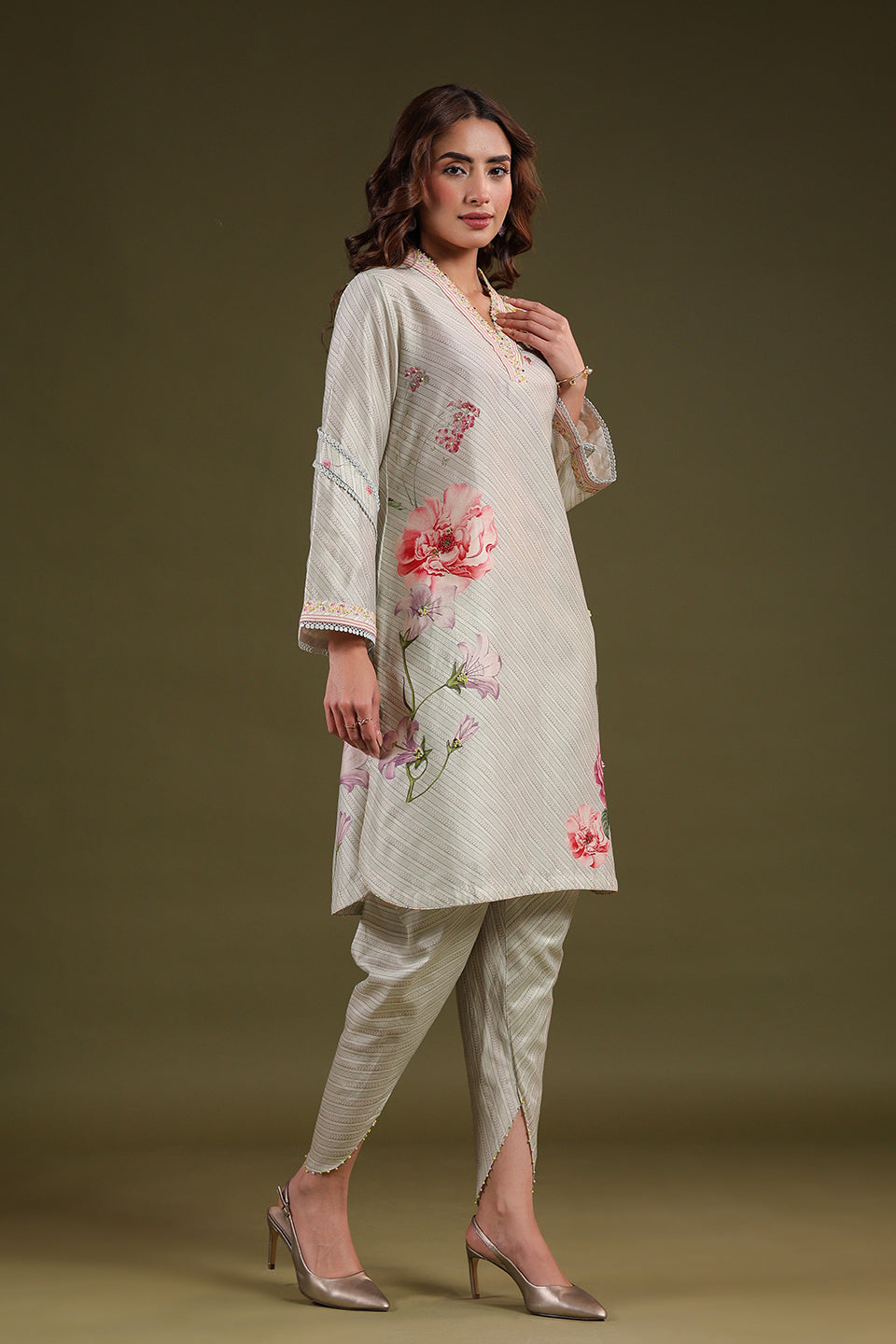 Noor Sage Green Zipper Kurti Set