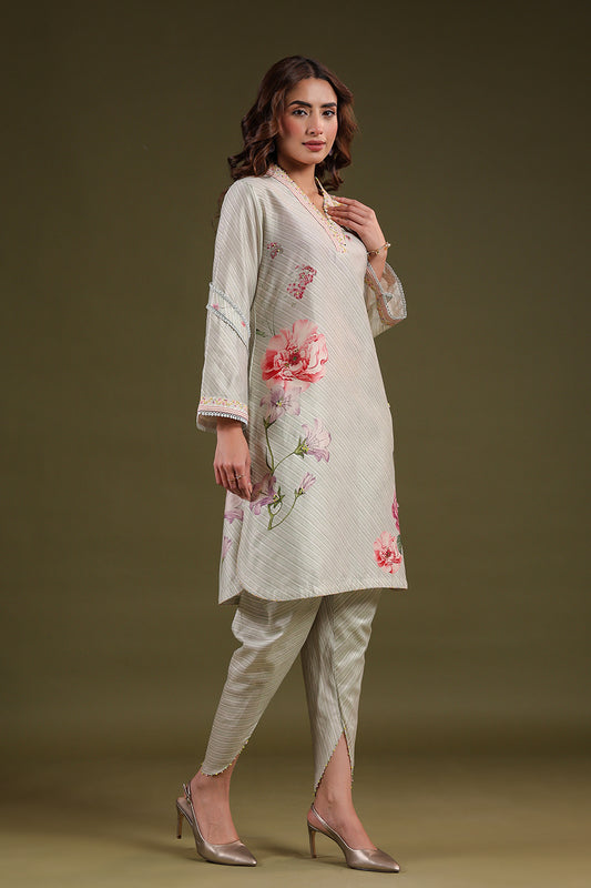 Noor Sage Green Zipper Kurti Set