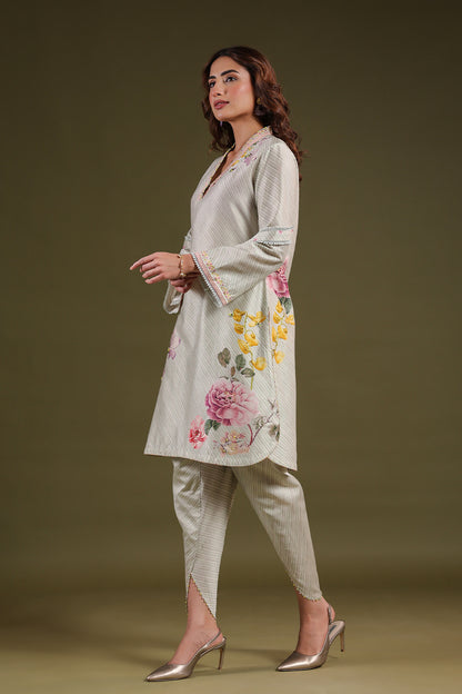 Noor Sage Green Zipper Kurti Set