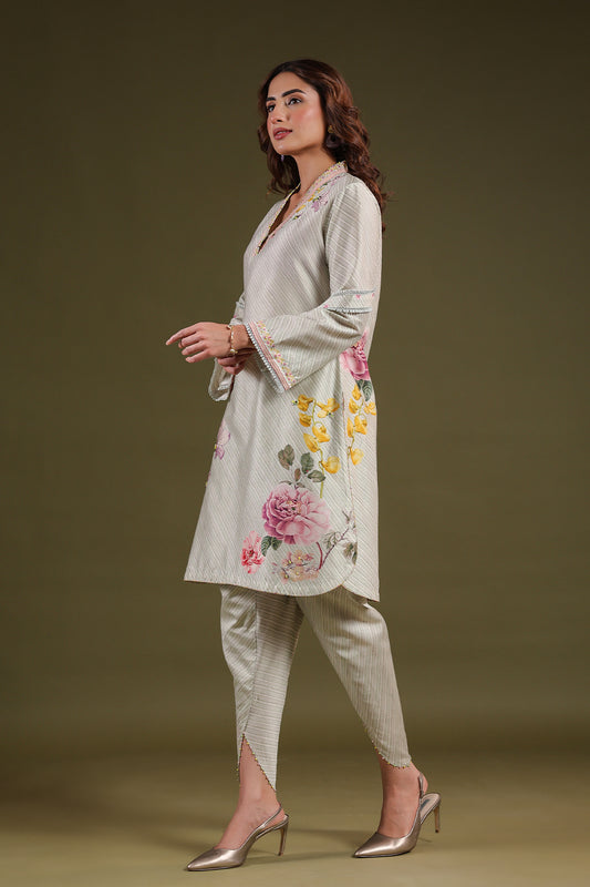 Noor Sage Green Zipper Kurti Set