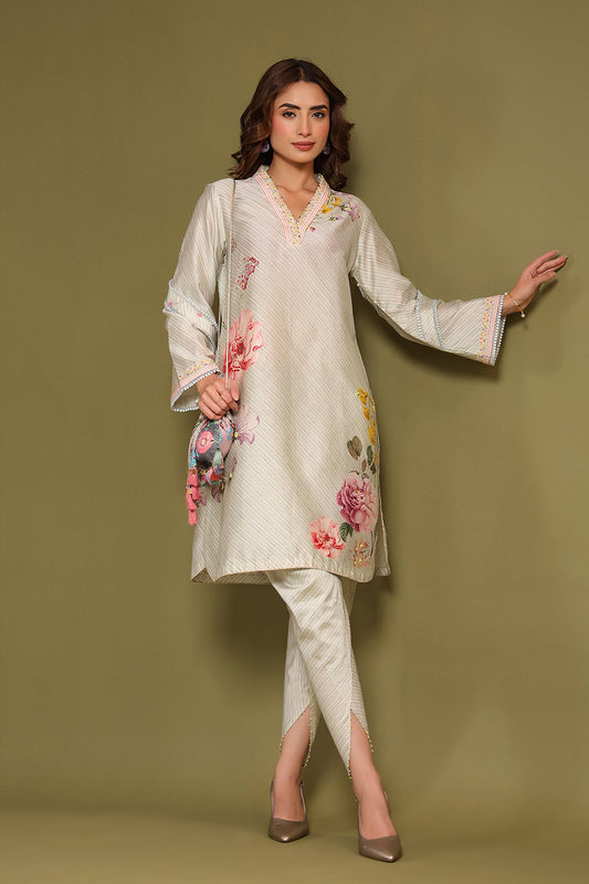 Noor Sage Green Zipper Kurti Set