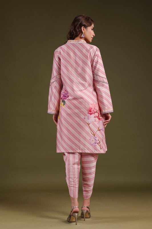 Noor Light Pink Striped Kurti Set