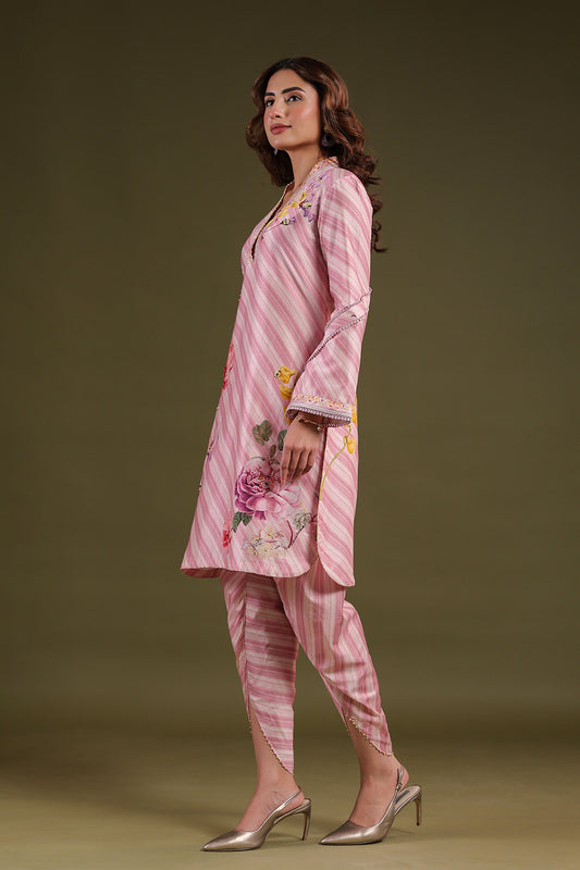 Noor Light Pink Striped Kurti Set