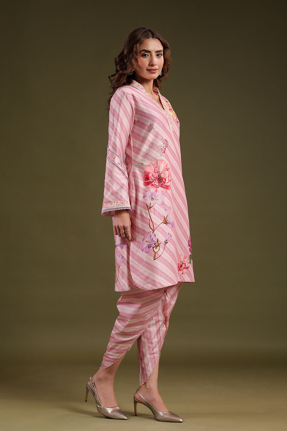 Noor Light Pink Striped Kurti Set