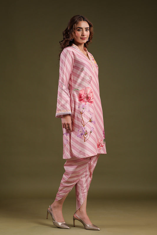 Noor Light Pink Striped Kurti Set