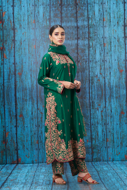 Green Kairi Buta Jaal Long Kurta Set