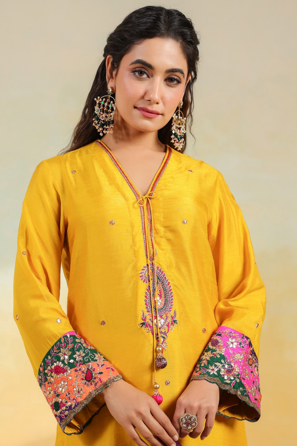 Yellow Paisely Gota Patti Kurta Set