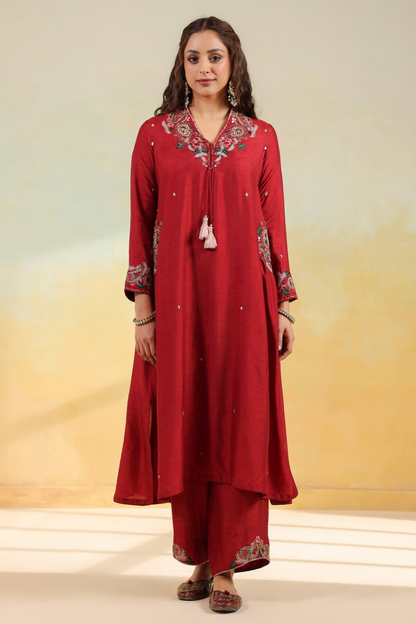 Maroon Zardozi Paisley Pocket Style