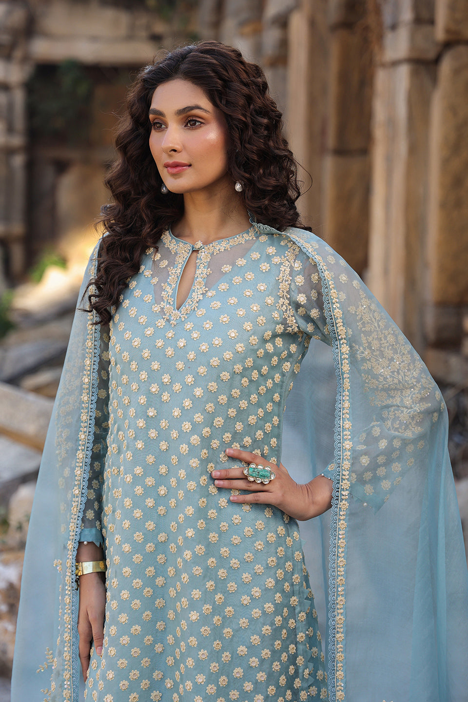 Vaayu Light Blue Buti Kurta Set