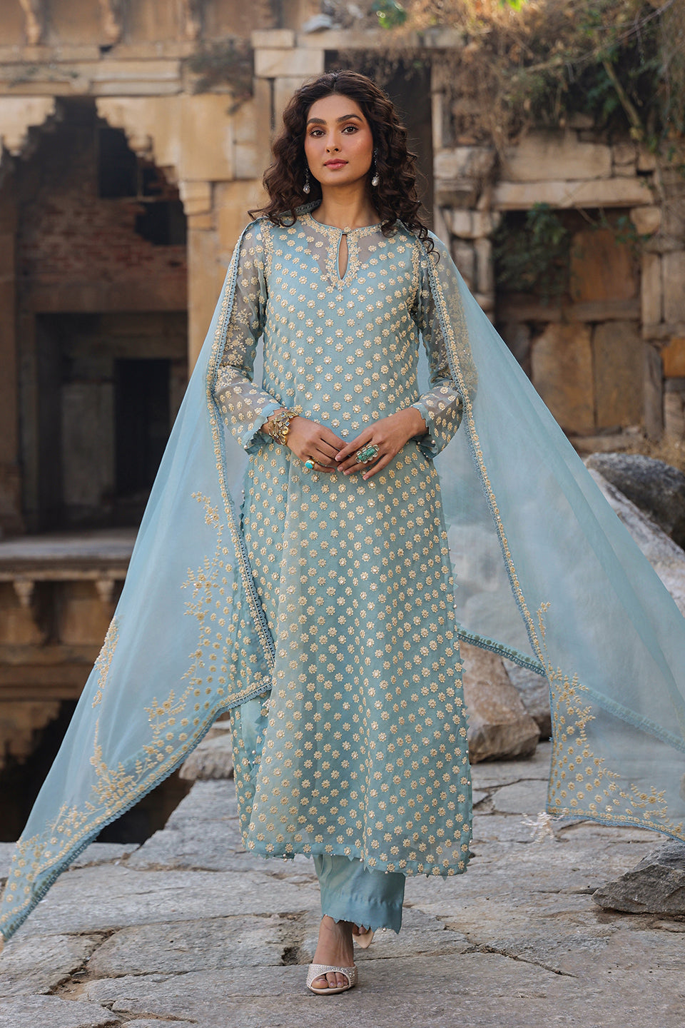 Vaayu Light Blue Buti Kurta Set